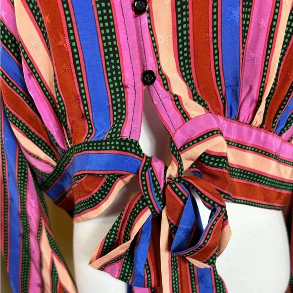 NWT Topshop cropped Multicolor Tie-Front Blouse with flare sleeves size … - Picture 5 of 12